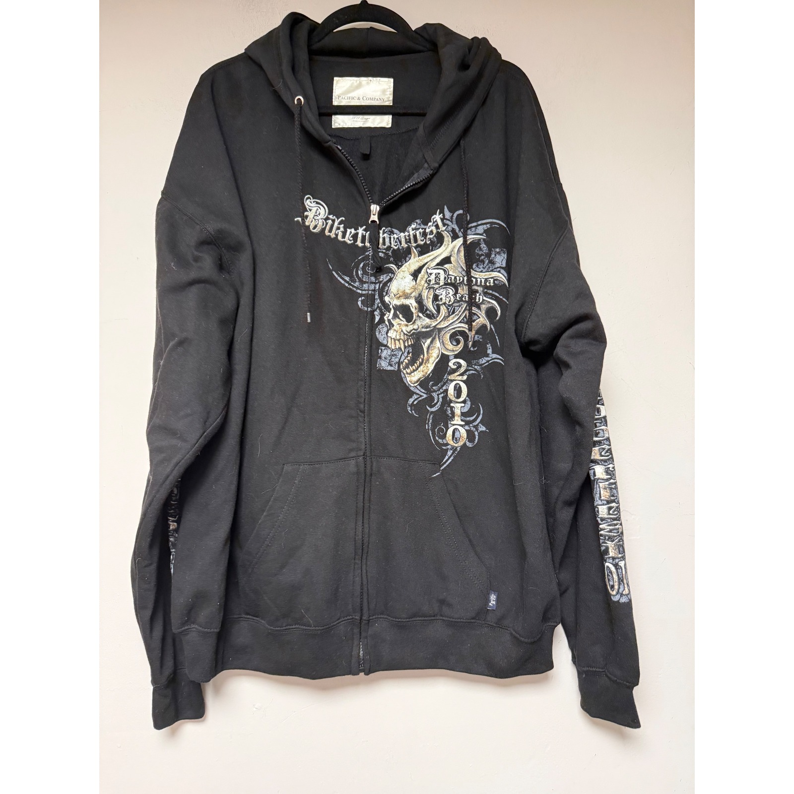 Pacific  Company Black Skull Graphic Full Zip Hoodie Nwt Mens Xl Daytona Beach